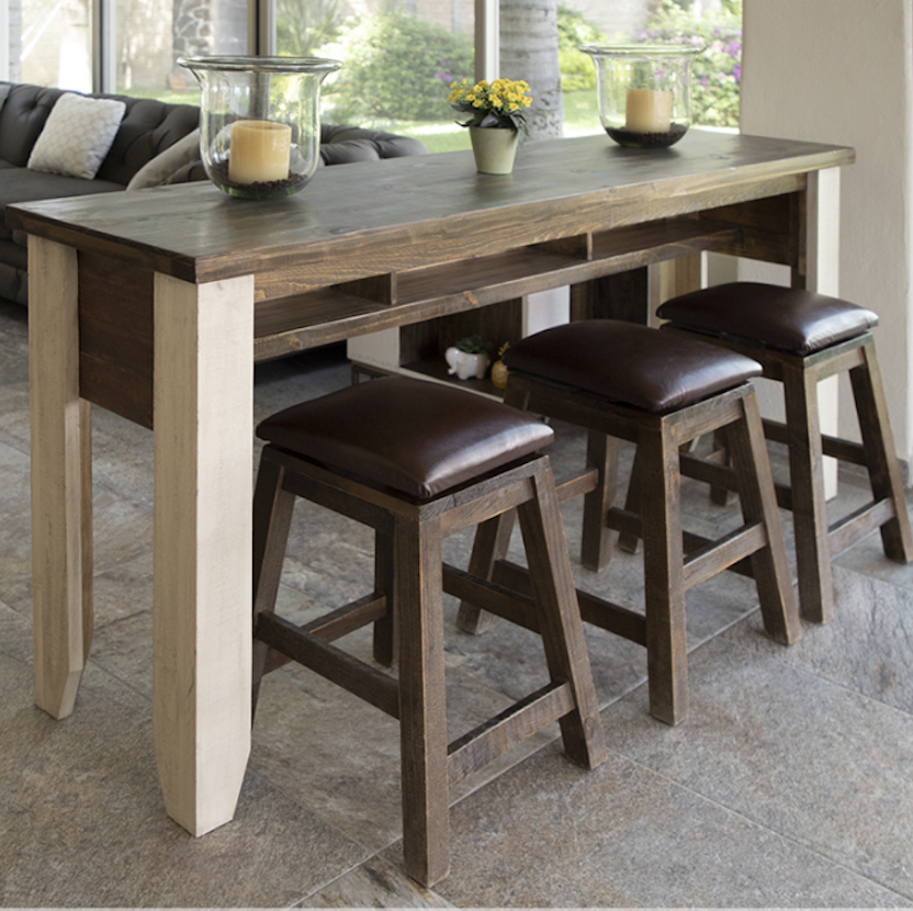 Antique Multicolor Counter Height Sofa Table Bar Set RusticHomeFurniture